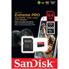 SanDisk 64GB Extreme Pro Micro SD Card with Adapter 100MB/90MB -SDSQXCG-064G-GN6MA